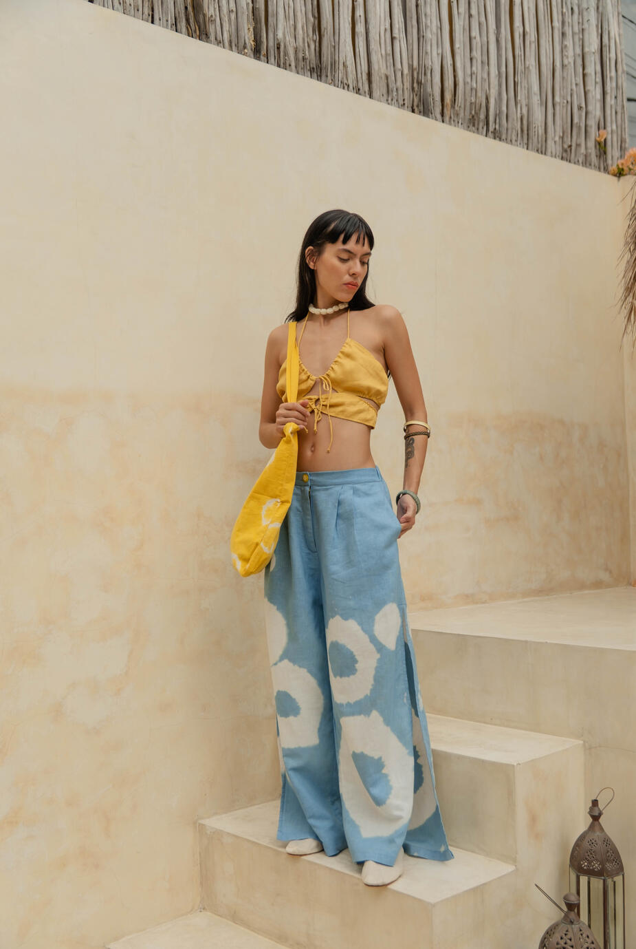 Niskala Bikini Top & Inara Slit Pants in Indigo Tie Dye